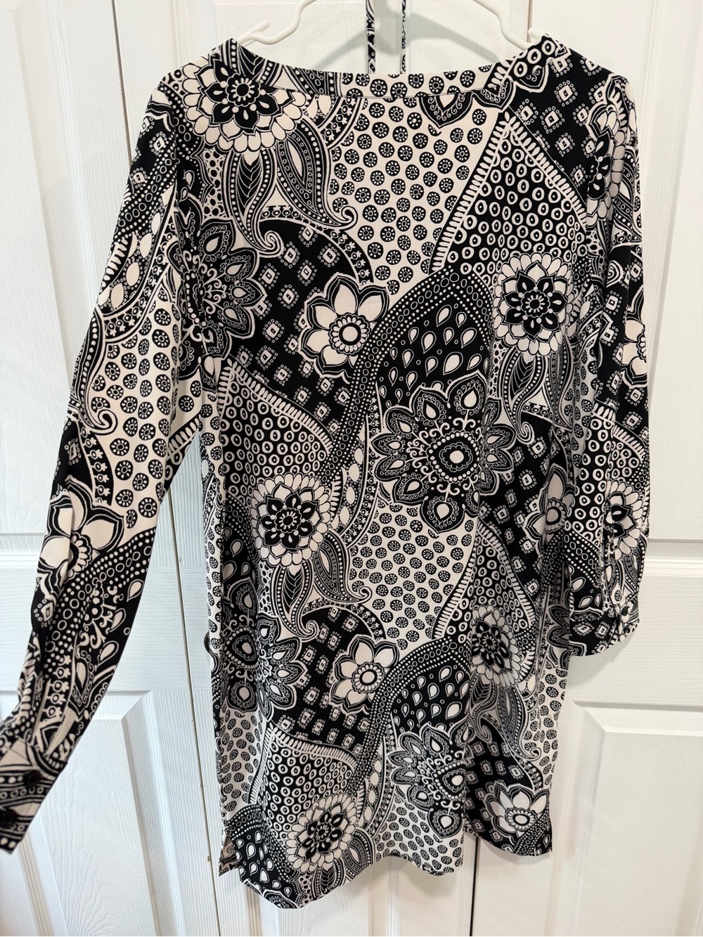 LOFT Black and White Paisley Floral Long Sleeve Dress